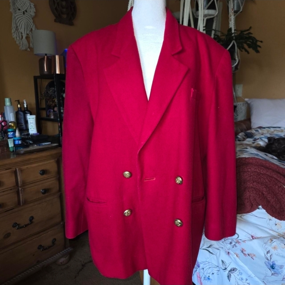 🔥 Vintage 80s Red Wool Blazer – Size 14 🔥